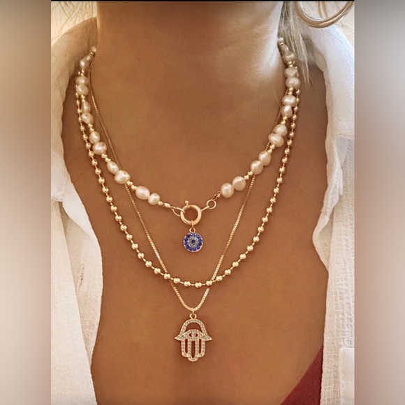 Jewelry - Gold Tone Hamsa Pendant 1pc layered Necklace | Evil Eye Protection Jewelry